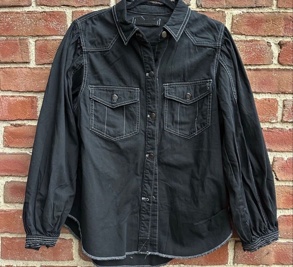 Free People We The Free With Love Denim Overshirt Jacket Black Womens L NEW
